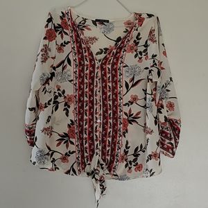 Blouse, floral with tie front